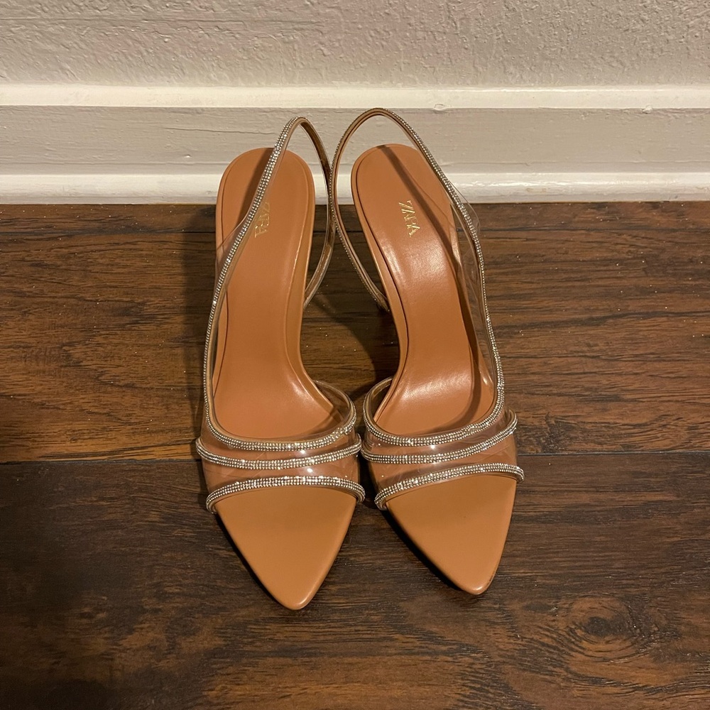 Zara Tan Strappy Stone Women's Heels
